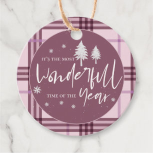 Wonderful Time Of  The Year Pink Plaid Christmas Favour Tags