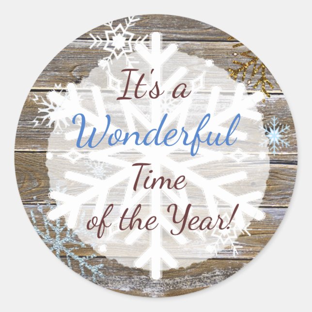 Wonderful Time of the Year Snowflakes Classic Round Sticker (Front)