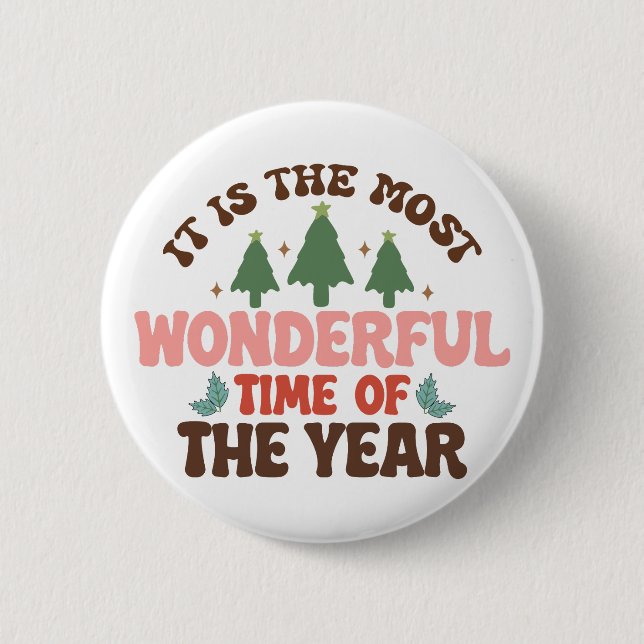 Wonderful Time Retro Groovy Christmas Holidays 2 Inch Round Button (Front)