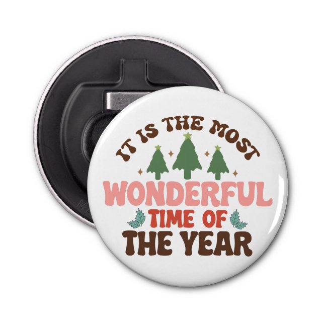 Wonderful Time Retro Groovy Christmas Holidays Bottle Opener (Front)