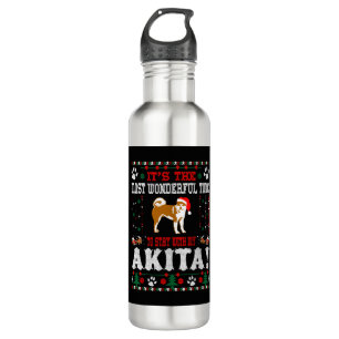 Wonderful Time With Akita Christmas Ugly Sweater 710 Ml Water Bottle