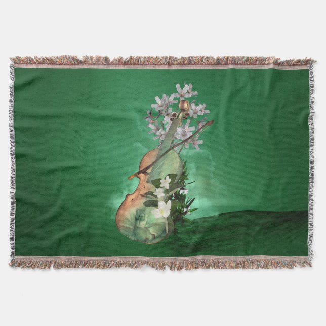 Wonderful violin with flowers throw blanket (Front)