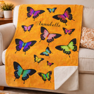 Wonderful Vivid Butterflies with Name Personalize Sherpa Blanket