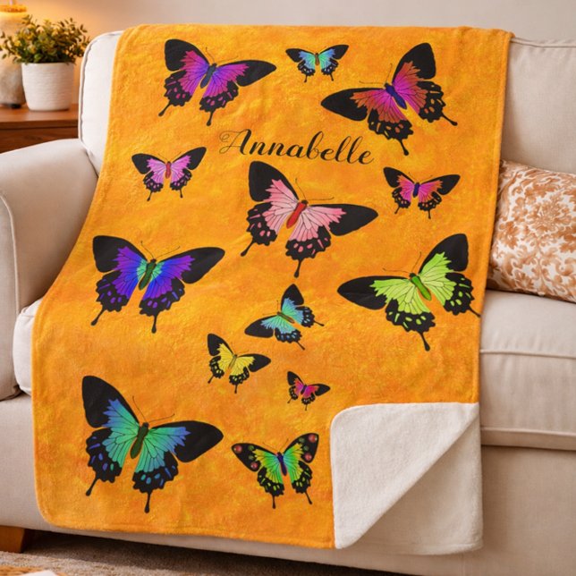 Wonderful Vivid Butterflies with Name Personalize Sherpa Blanket (Creator Uploaded)
