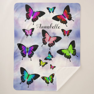 Wonderful Vivid Butterflies with Name Personalize Sherpa Blanket