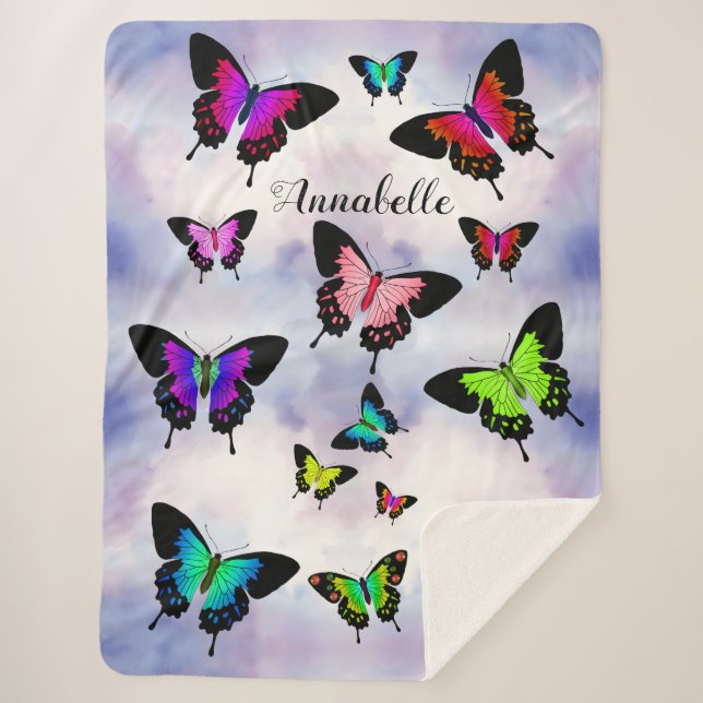 Wonderful Vivid Butterflies with Name Personalize Sherpa Blanket (Front)