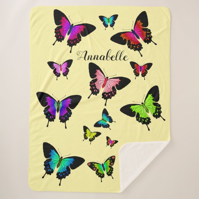 Wonderful Vivid Butterflies with Name Personalize Sherpa Blanket (Front)