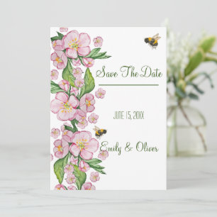 Wonderful watercolor apple tree flowers and bее invitation