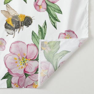 Wonderful watercolor apple tree flowers and bees tapestry