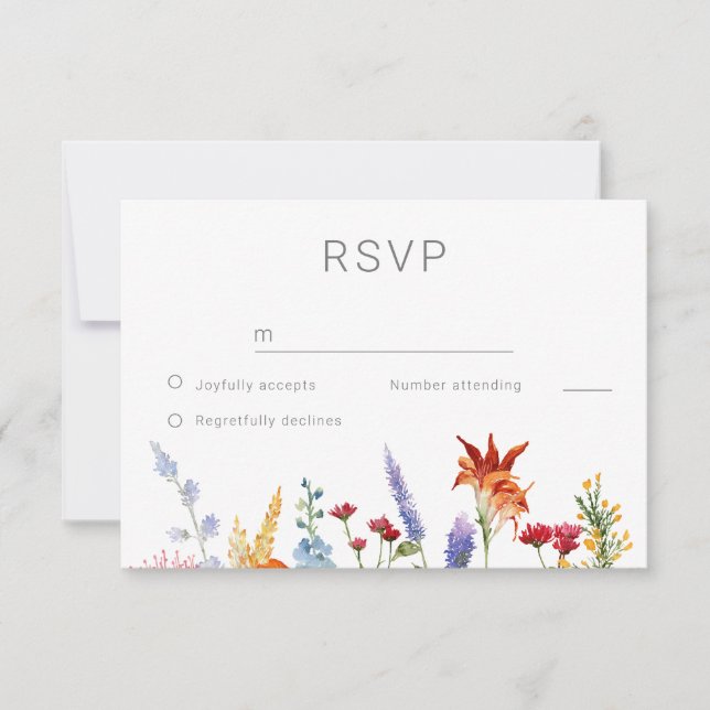 Wonderful Watercolor Wildflowers Wedding RSVP Card (Front)