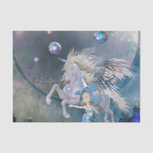Wonderful white unicorn with little fairy tissue paper