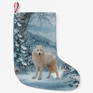Wonderful white wolf small christmas stocking