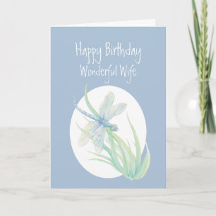 Wonderful Wife Birthday Watercolor Dragonfly art Card