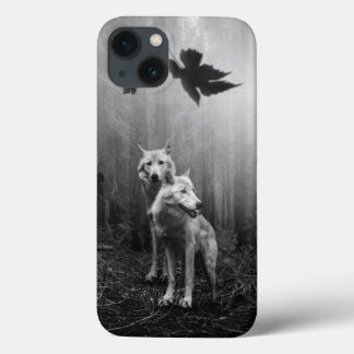 Wonderful Wolves Black and White Leaf Us Alone iPhone 13 Case