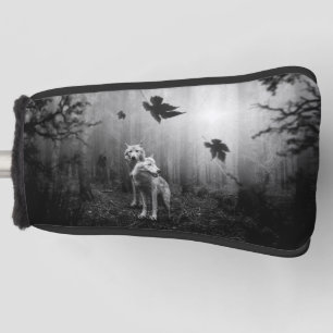 Wonderful Wolves Black and White Leaf Us Alone Golf Head Cover