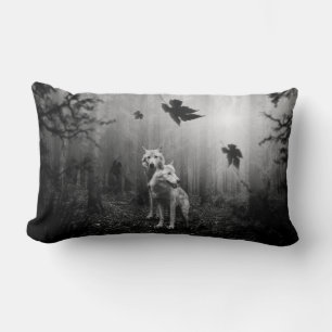 Wonderful Wolves Black and White Leaf Us Alone Lumbar Pillow