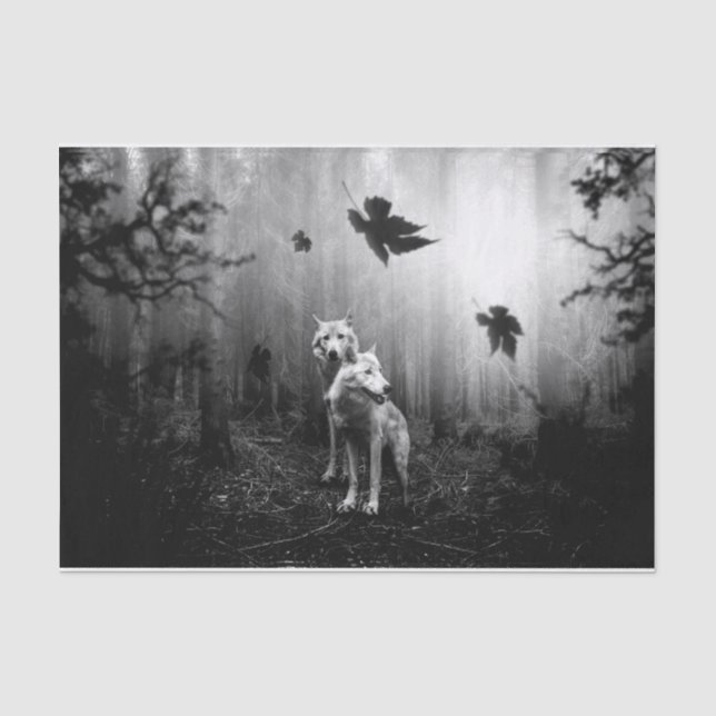 Wonderful Wolves Black and White Leaf Us Alone  Tissue Paper (Front)