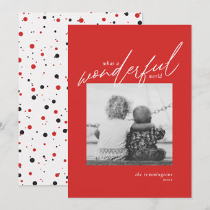 Wonderful World Simple Photo New Year Red Holiday Card