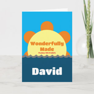 Wonderfully Made - Bible Verse Cute Blue Birthday Card