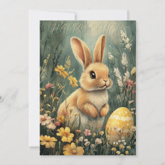 Wondering Bunny Vintage Easter Card