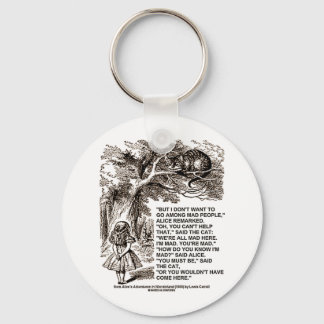 Wonderland Alice Go Among Mad People Quote Keychain