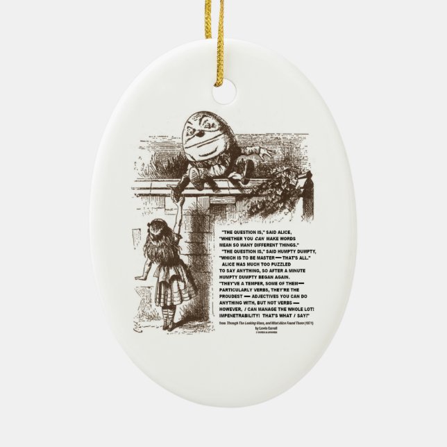 Wonderland Alice Humpty Dumpty Conversation Quote Ceramic Ornament (Back)