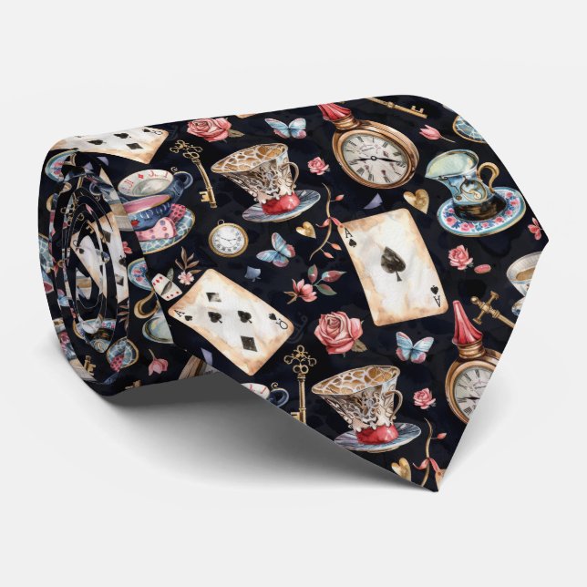 Wonderland Alice Pattern  Tie (Rolled)