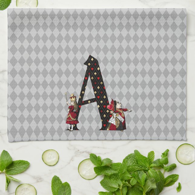 Wonderland Alice & Queen of Hearts Letter A  Kitchen Towel (Folded)