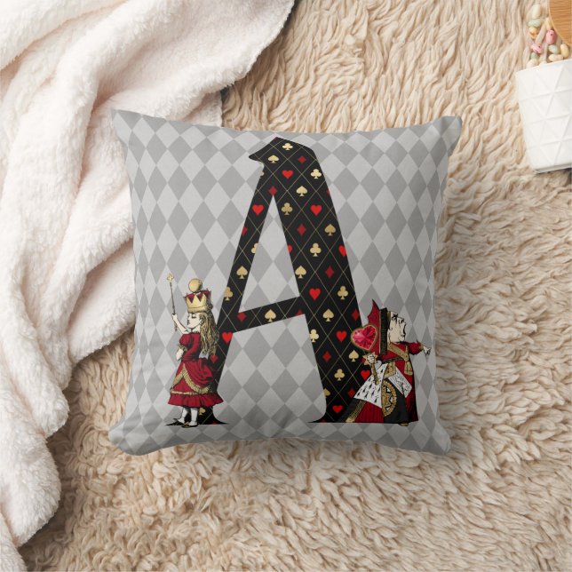 Wonderland Alice & Queen of Hearts Letter A Throw Pillow (Blanket)