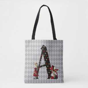 Wonderland Alice & Queen of Hearts Letter A  Tote Bag