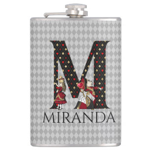 Wonderland Alice & Queen of Hearts Letter M Hip Flask