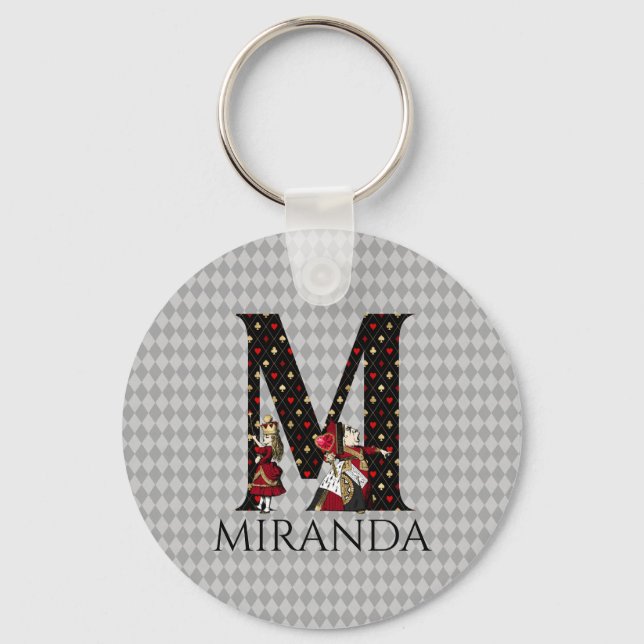 Wonderland Alice & Queen of Hearts Letter M Keychain (Front)