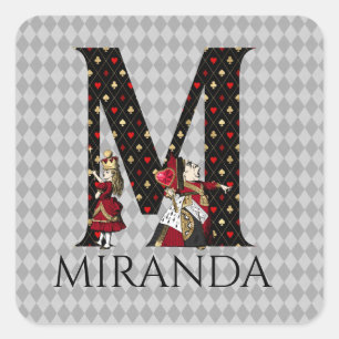 Wonderland Alice & Queen of Hearts Letter M  Square Sticker