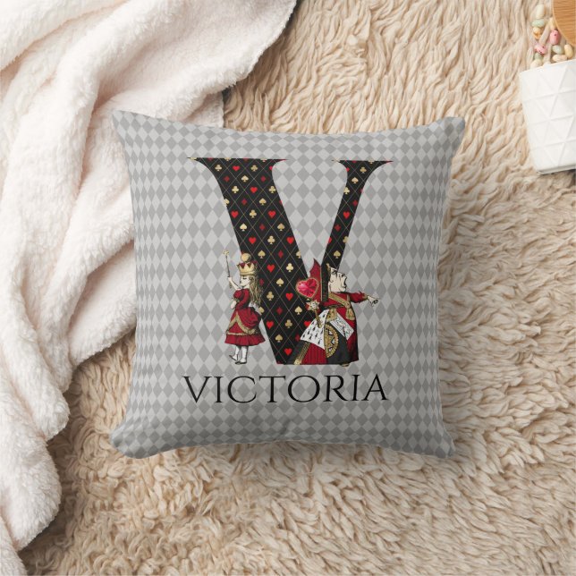 Wonderland Alice & Queen of Hearts Letter V Throw Pillow (Blanket)