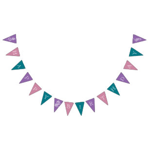 Wonderland Birthday Purple Pink Teal Bunting Flags
