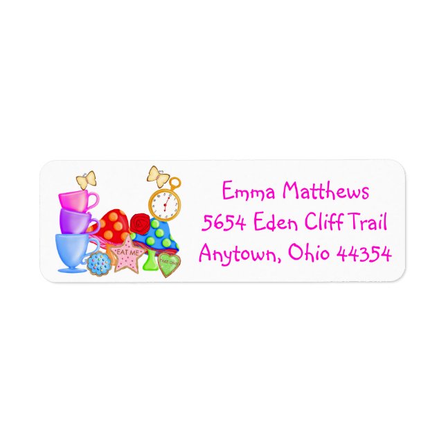 Wonderland Birthday Return Address Labels (Front)