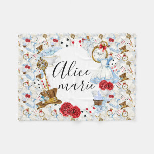 Wonderland Blue, Red & Gold Alice Name Fleece Blanket
