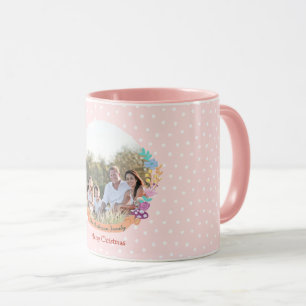Wonderland cat floral wreath Xmas photo pink Mug