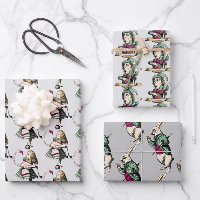 Wonderland Characters Trio Wrapping Paper Sheet (Front)