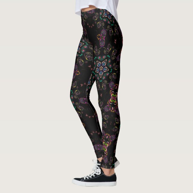 Wonderland crazy kitty geometric black emerald leggings (Left)