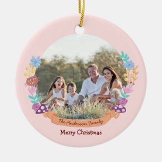 Wonderland Dreamer pink floral wreath photo Ceramic Ornament