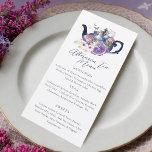 Wonderland Fairytale Wedding Afternoon Tea Party Menu<br><div class="desc">Present your afternoon tea menu to your guests with our beautifully designed afternoon tea party in wonderland vintage Alice in Wonderland-themed menu design. Perfect for an Alice in Wonderland-themed events and parties. Design features a vintage teapot with a mix of our own hand-drawn original florals and artwork. We've meticulously restored...</div>