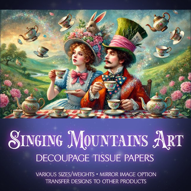 Wonderland Fantasy Tea Mad Hatter Alice Decoupage Tissue Paper (Creator Uploaded)