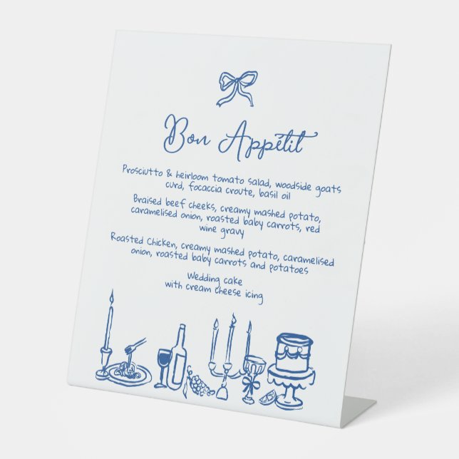 WONDERLAND Hand drawn Editable Wedding Menu  Pedestal Sign (Front)