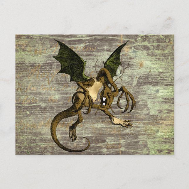 Wonderland Jabberwocky on Distressed Wood Postcard (Front)