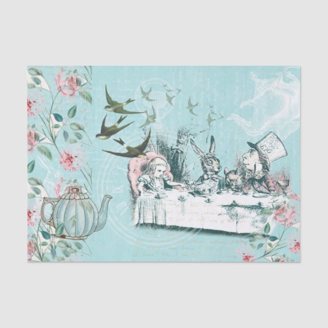 Wonderland Mad Tea Party Aqua Pink Tissue Paper (Front)