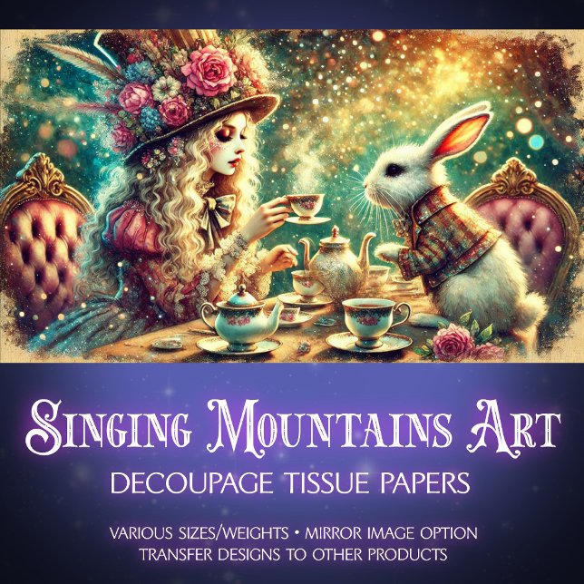 Wonderland Magic Girl and Rabbit Teatime Decoupage Tissue Paper (Creator Uploaded)