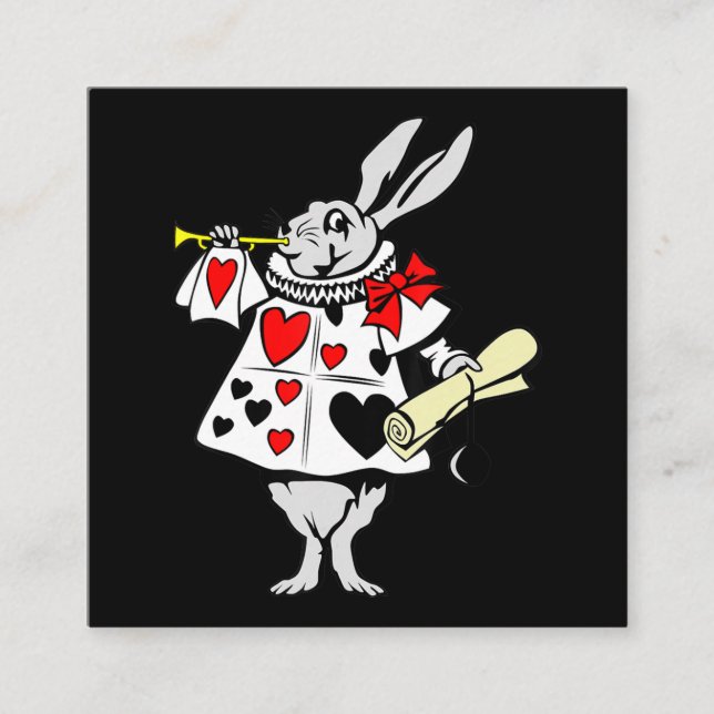 Wonderland Rabbit Easter Bunny Playing Music Square Business Card (Front)