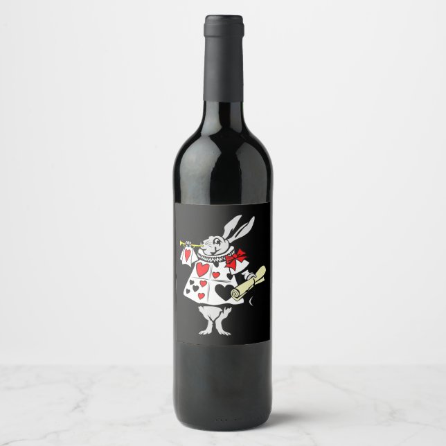Wonderland Rabbit Easter Bunny Playing Music Wine Label (Front)
