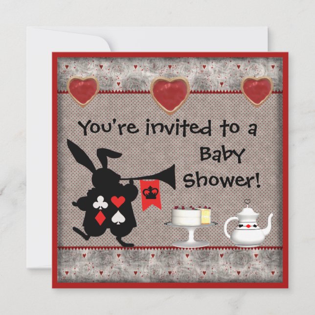 Wonderland Rabbit Herald Baby Shower Invites (Front)